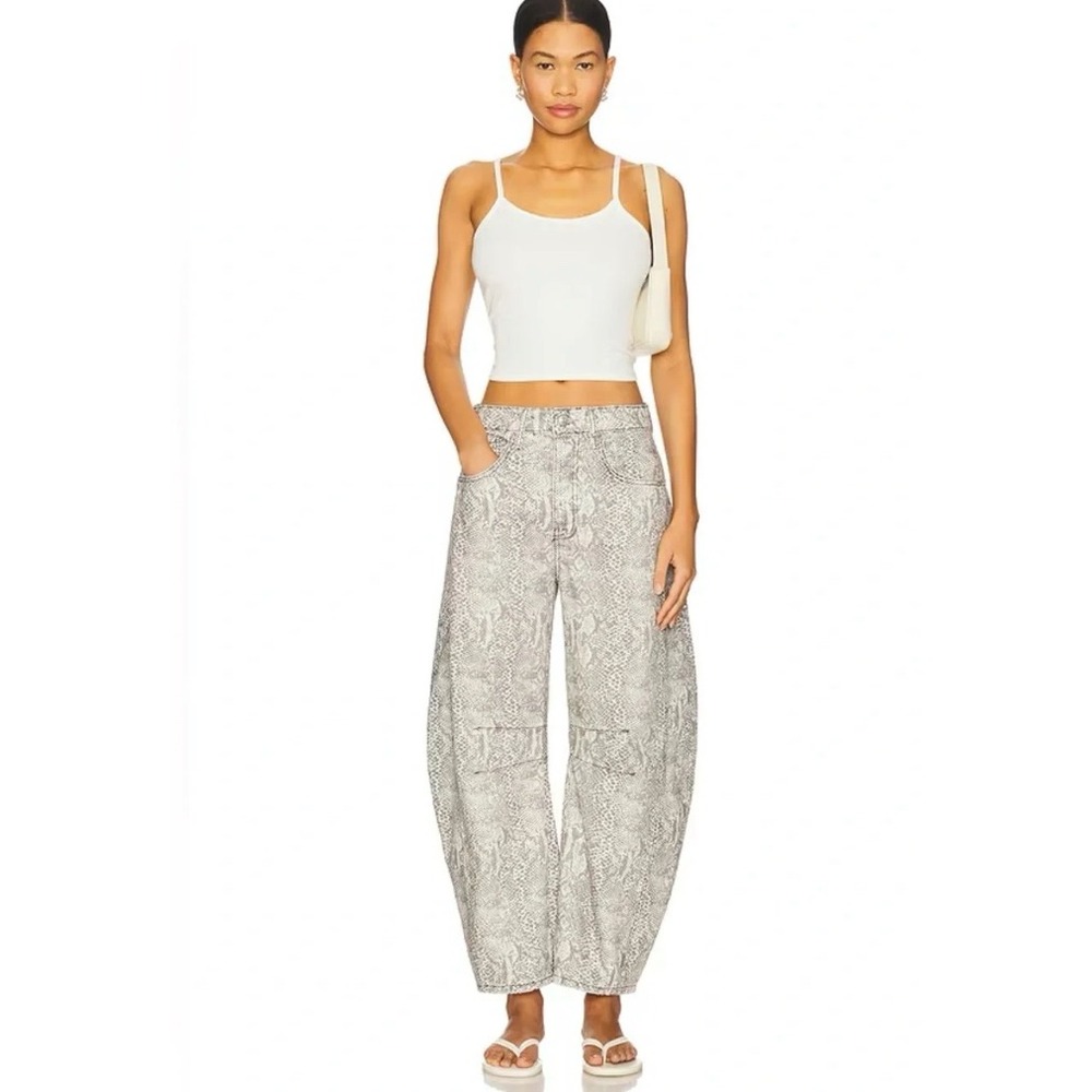 Free People We The Free Goodluck Printed Barrel Pant Snake Combo 25 High Rise